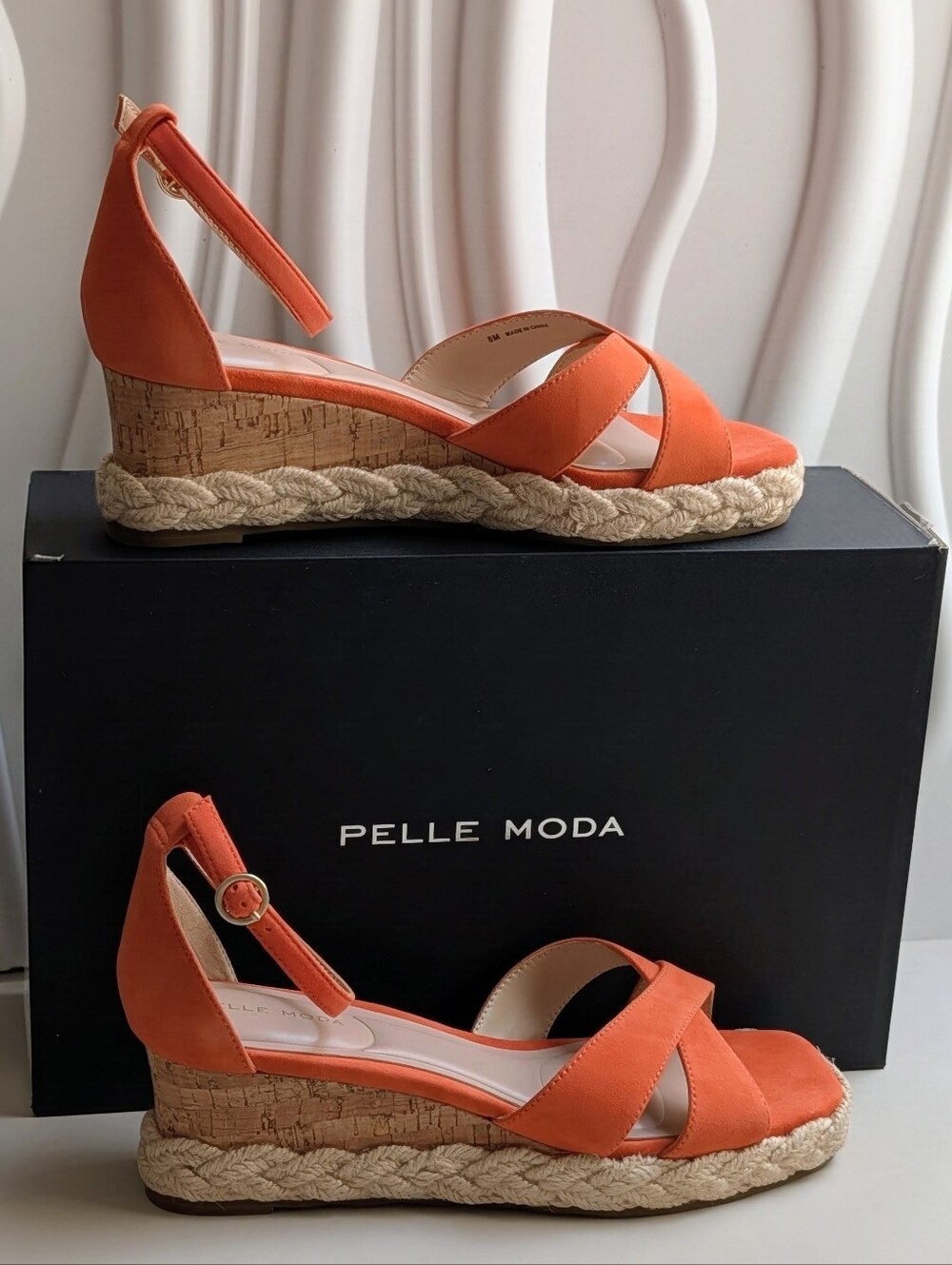 NIB Pelle Moda Pippen Tangerine Suede Espadrille Wedge Sandals 8